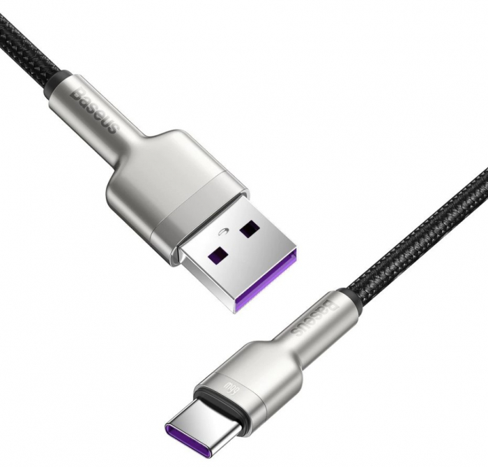 Cablu de incarcare Baseus USB - USB Type-C, 2m, Cafule Series, Metal, 66W, 6A, Negru [2]
