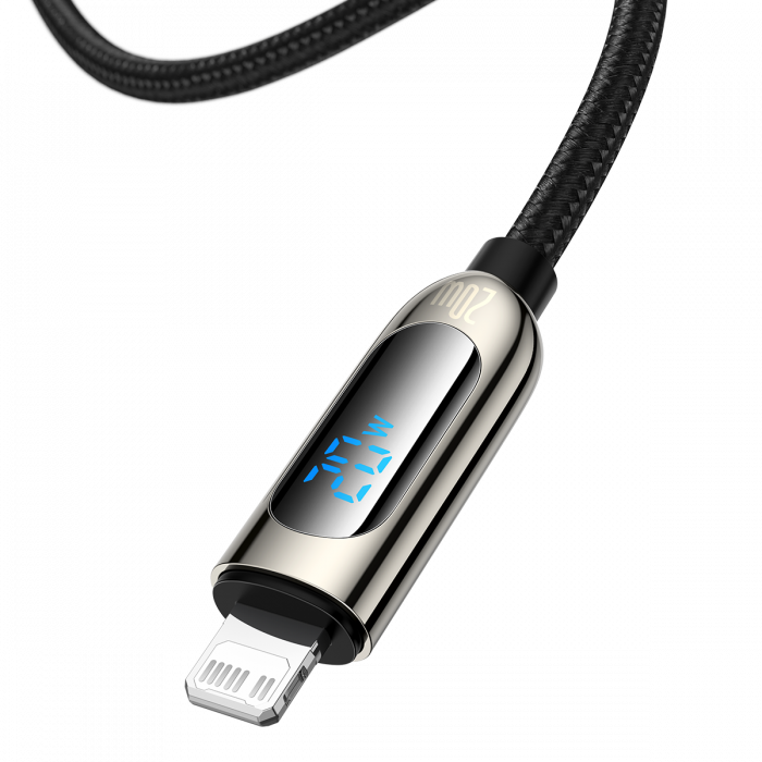 Cablu de incarcare rapid Baseus USB Type-C - Lightning, Compatibil Apple, Display LED, 20W, 9V/2.22A, Negru, 2 m [2]