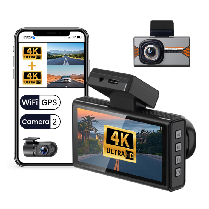 Cameră Auto DVR iSEN H006, Negru, Dual Cam 4K Față + 4K Spate, Ecran 3", WiFi, GPS, G-Sensor, Parking Monitor, Suport Card 256GB [2]