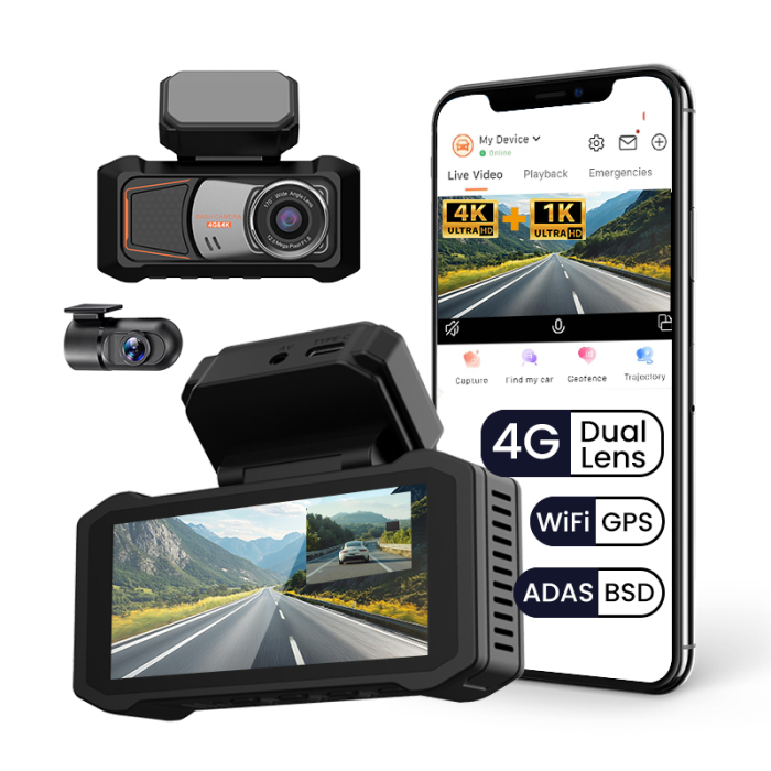 iSEN Z77 4G LTE Dash Cam, Dual Camera 4K + Full HD, 3.69" IPS Touch Display, GPS, WiFi, Live Streaming, ADAS, Parking Monitor [2]