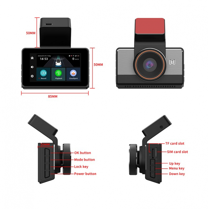 Camera Auto iSen P83, 2K 25fps, 4G LTE, GPS Beidou, Ecran 3" IPS, WiFi Hotspot, Monitorizare la Distanta, 140° Front + 130° Rear, 512GB MicroSD [2]