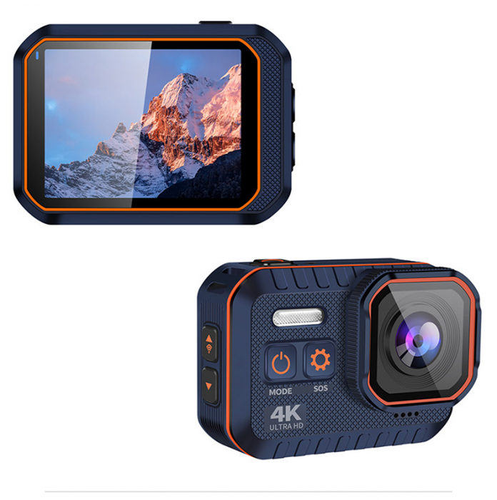 Camera de actiune iSEN Action Camera 002, Albastru, 4K, UltraHD, HD 2.0 , Filmare 170 , Wi-Fi, Lumina SOS, Detectie miscare,1050 mAh