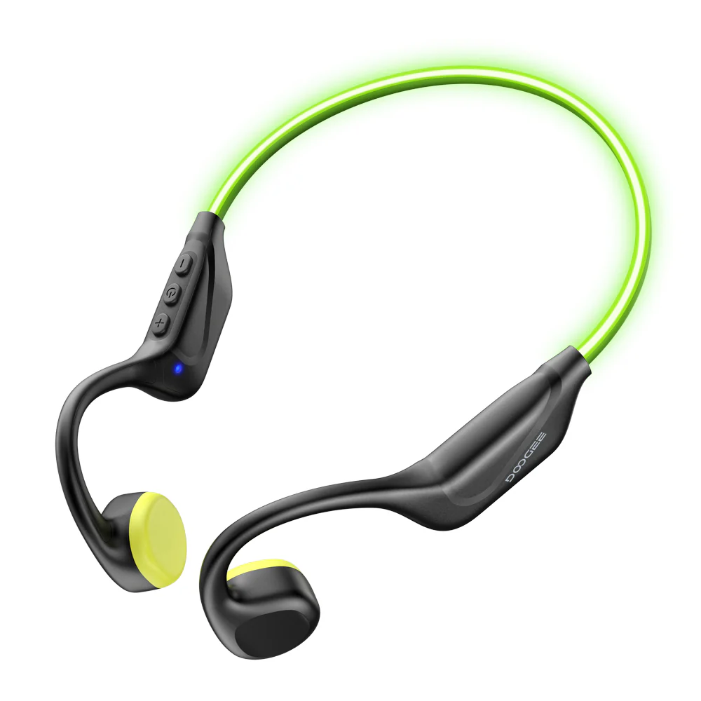 Casti Open-Ear DOOGEE BoneBeat Run Ray, Negre, Bluetooth 6.0, LED Safety Light, IP66, 10h Autonomie, Dual Device