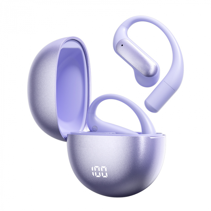 Casti wireless cu traducere AI iSEN Supernova, Mov, Bluetooth v5.4, Microfon integrat, Sunet HIFI, Afisaj digital al bateriei, Incarcare rapida Type-C, Inregistrare + Traducere + Transcriere