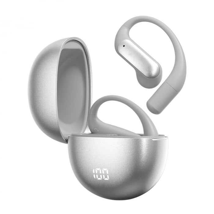 Casti wireless cu traducere AI iSEN Supernova, Gri, Bluetooth v5.4, Microfon integrat, Sunet HIFI, Afisaj digital al bateriei, Incarcare rapida Type-C, Inregistrare + Traducere + Transcriere