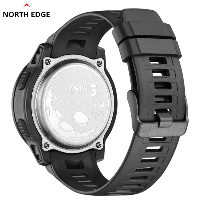 North Edge Mars 3 Watch, Black, FSTN Screen, CR2016 Battery, Stopwatch, Luminous Hand, Carbon Fiber/Stainless Steel Case, TPU Strap [3]