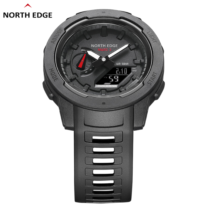 North Edge Mars 3 Watch, Black, FSTN Screen, CR2016 Battery, Stopwatch, Luminous Hand, Carbon Fiber/Stainless Steel Case, TPU Strap [4]