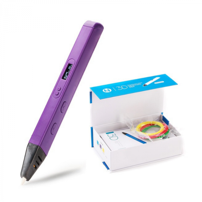 Creion 3D iSEN D14 3D Pen Mov, Display OLED, PLA ABS, 3 filamente