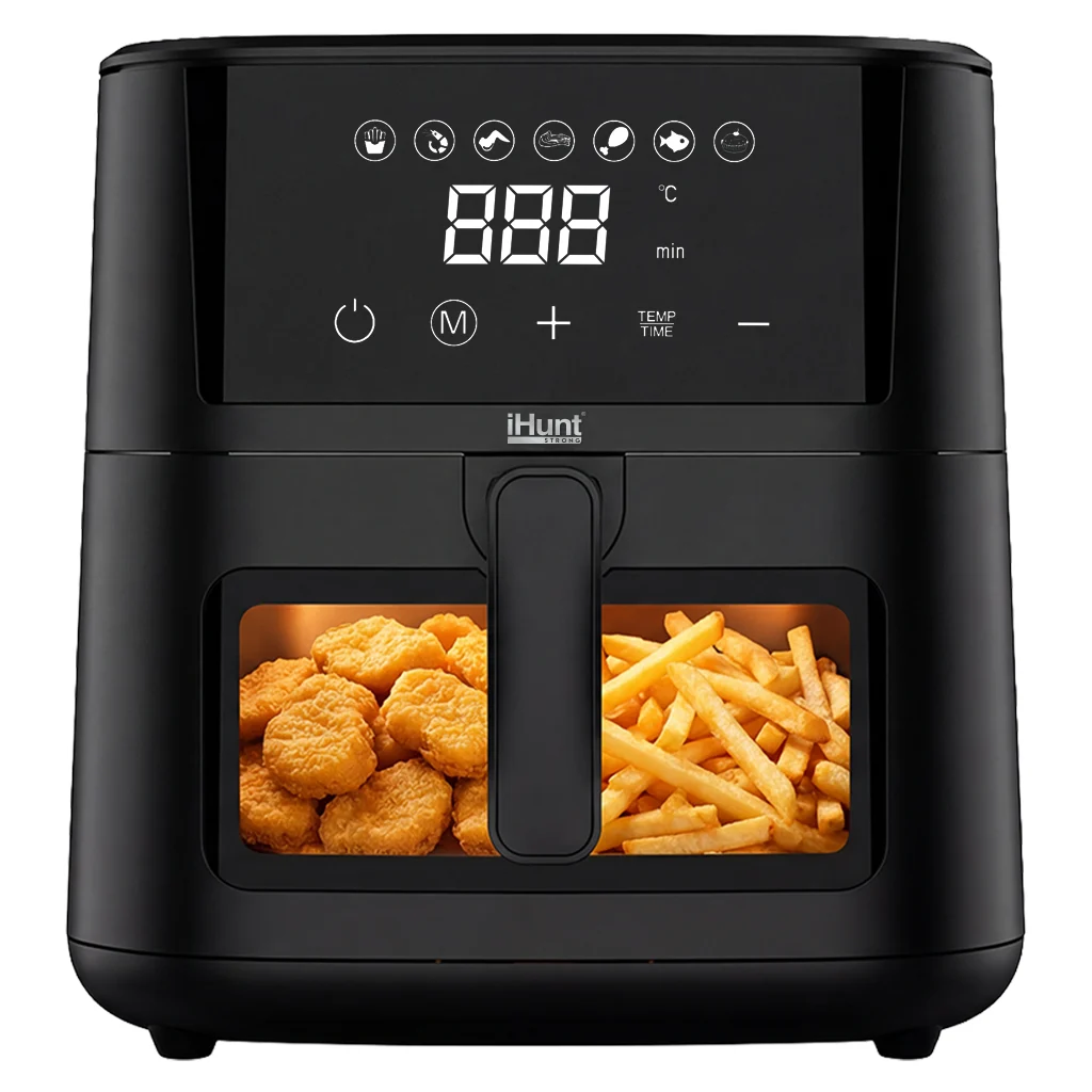 Friteuza cu Aer Cald iHunt Bro Air Fryer Ultra, 4.2L, 1200W, Temperatura Reglabila, Timer, Dezghetare, Mentinere la Cald, Geam Vizualizare