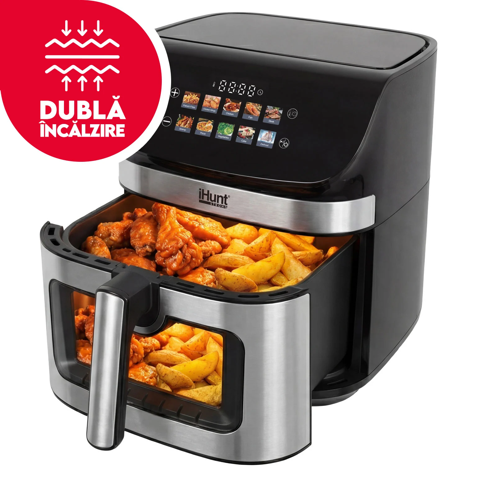 Friteuză cu Aer Cald iHunt BRO Air Fryer II Ultra, 9L, 2200W, Ecran Touch LED, Temperatură Reglabilă, Timer, Menținere la Cald, Recipient Antiaderent [12]