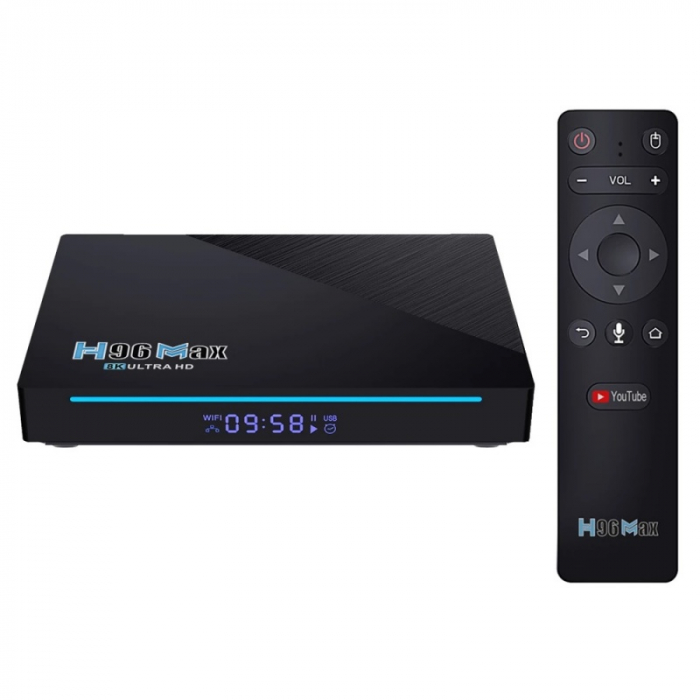 TV Box H96 MAX-3566 Smart Media Player, 8K, 8GB RAM, 64GB ROM, Rockchip RK3566 QuadCore, Android 11, USB 3.0, Telecomanda cu giroscop imagine noua