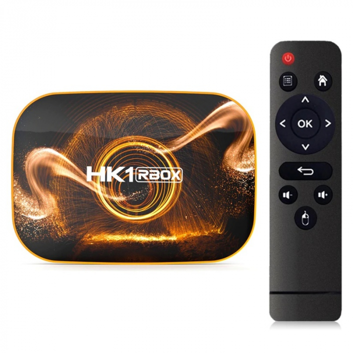 TV Box HK1 RBOX R1 Smart Media Player, 4K, RAM 4GB, ROM 64GB, Android 11.0, Rockchip RK3318 QuadCore, Slot Card, Wi-Fi dual band imagine noua