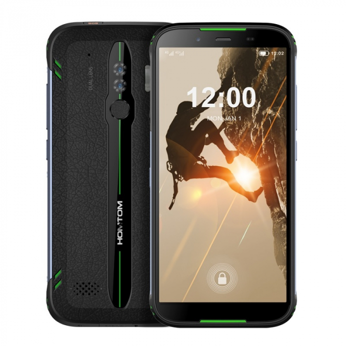 Telefon mobil HomTom HT80 Verde, 4G, IPS 5.5 HD+, 2GB RAM, 16GB ROM, Android 10, MT6737 V W QuadCore, NFC, IP68, 3950mAh, Dual SIM imagine noua