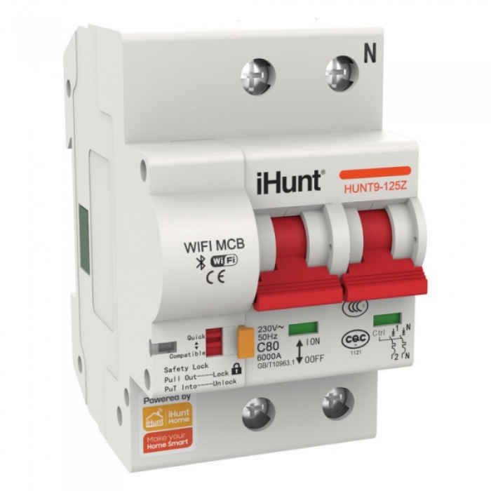 Siguranta automata inteligenta iHunt Home WIFI Smart Circuit Breaker 2P 40A WIFI 2.4G Control din aplicatie