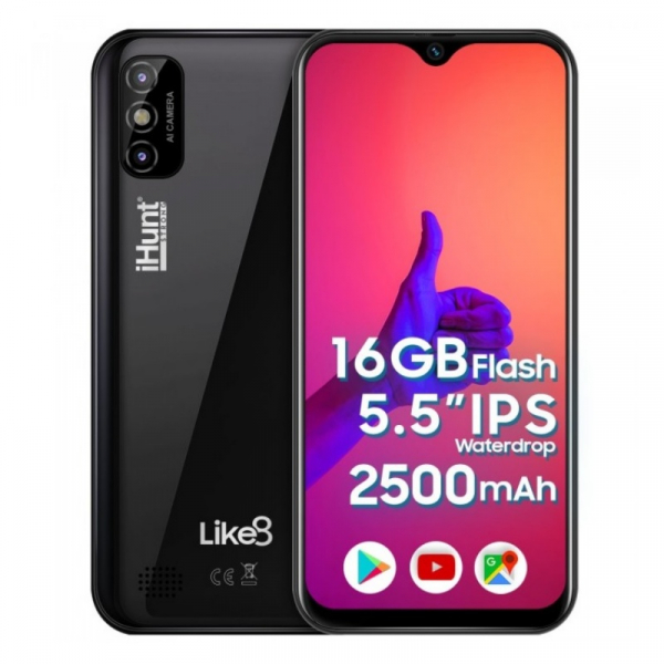 Telefon mobil iHunt Like 8 Negru, 3G, IPS 5.5 Waterdrop, Android 10 GO, 1GB RAM, 16GB ROM, MTK6580M QuadCore, 2500mAh, Dual SIM