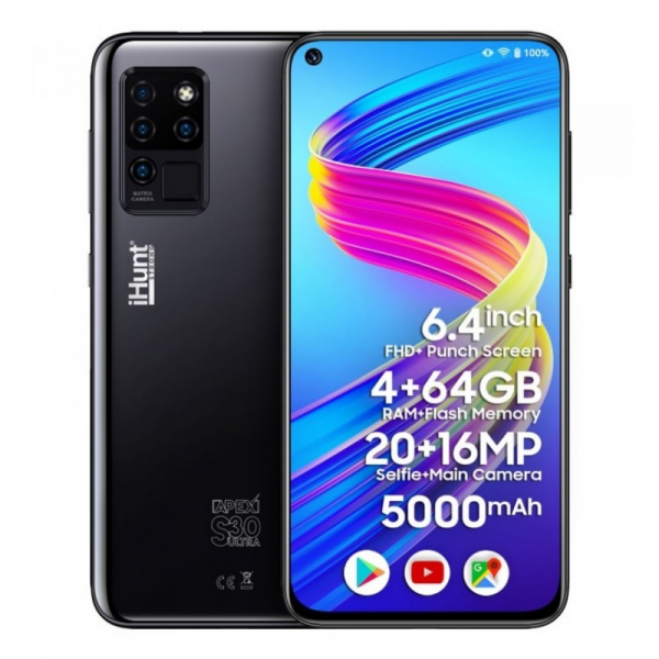 Telefon mobil iHunt S30 Ultra ApeX 2021 Negru Resigilat, 4G, 6.41 FHD+, 4GB RAM, 64GB ROM, Android 10, OctaCore, Dual SIM, 5000mAh