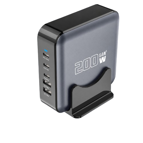 Încărcător Desktop iSEN 200W GaN, Negru, 5 Porturi USB (3x USB-C + 2x USB-A), PD 100W, Încărcare Rapidă Multi-Dispozitiv [2]