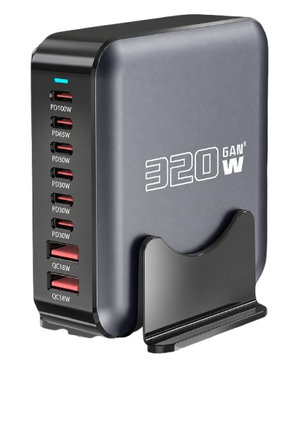 iSEN 320W GaN Desktop Charger, Black, 8 USB Ports (6x USB-C + 2x USB-A), 100W PD, Fast Multi-Device Charging [2]