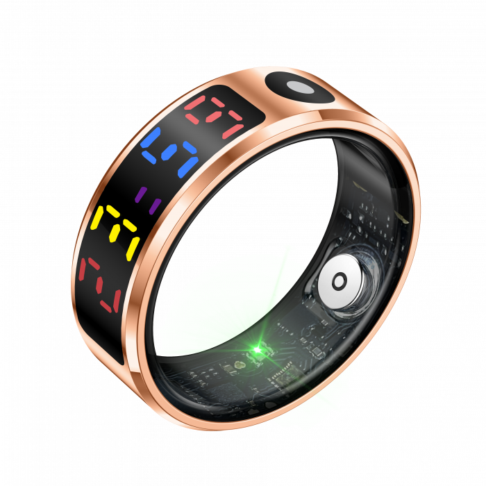 Inel inteligent iSEN R12 Auriu, Ritm cardiac, Oxigen in sange, HRV, Stres, Somn, Contor pași distanta si calorii, Temperatura, Moduri sport, Fotografi la distanta, Carcasa de incarcare, 16 mAh [7]