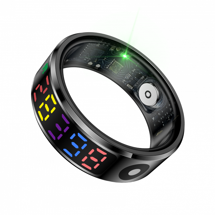 Inel inteligent iSEN R12 Negru, Ritm cardiac, Oxigen in sange, HRV, Stres, Somn, Contor pași distanta si calorii, Temperatura, Moduri sport, Fotografi la distanta, Carcasa de incarcare, 16 mAh [3]