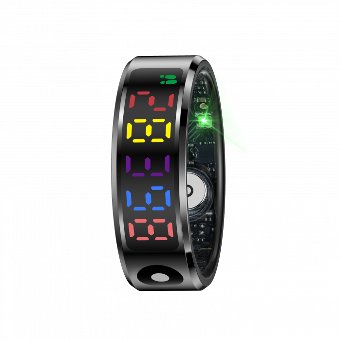 Inel inteligent iSEN R12 Negru, Ritm cardiac, Oxigen in sange, HRV, Stres, Somn, Contor pași distanta si calorii, Temperatura, Moduri sport, Fotografi la distanta, Carcasa de incarcare, 16 mAh [2]