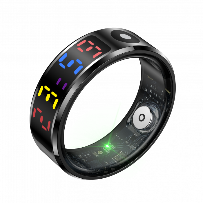 Inel inteligent iSEN R12 Negru, Ritm cardiac, Oxigen in sange, HRV, Stres, Somn, Contor pași distanta si calorii, Temperatura, Moduri sport, Fotografi la distanta, Carcasa de incarcare, 16 mAh [7]
