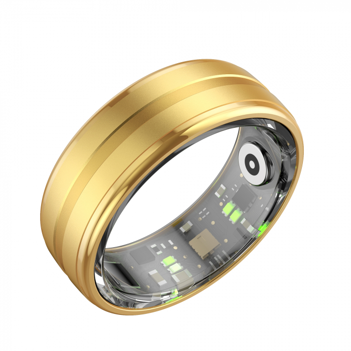 Inel iSEN R06 Smart Ring Gold, HR, SpO2, Monitorizare somn, Contor pasi, Multi Sport, Aplicatie dedicata: QRing, 15mAh, 5ATM