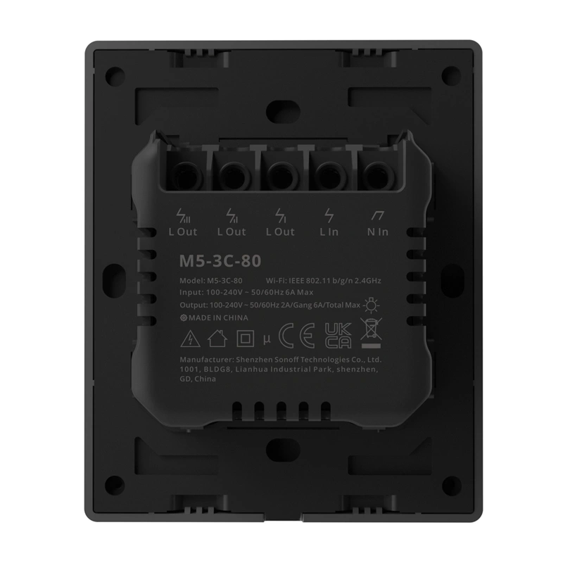 intrerupator de perete inteligent SONOFF M5-3C-80 cu conexiune WiFi (3 canale, montare incastrata, culoare grafit) [7]