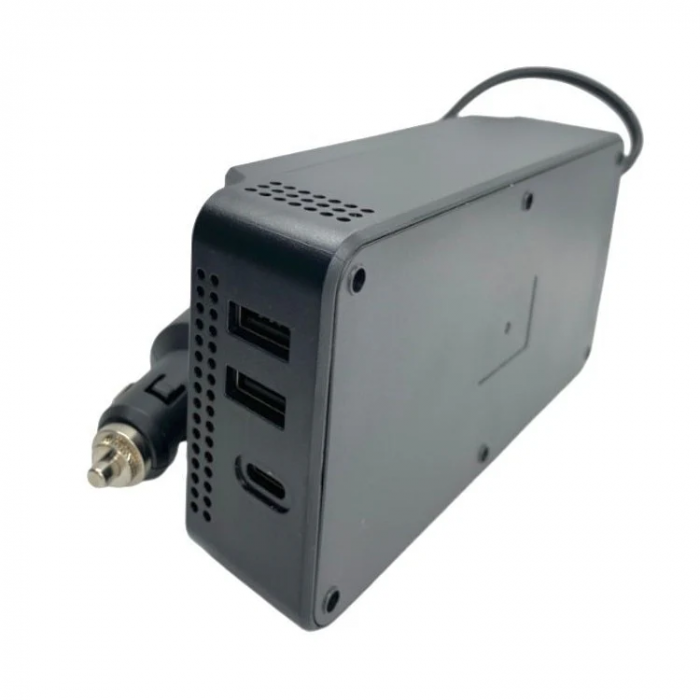 Invertor de Tensiune de la Priza Auto iSEN 8300-2, 12V la Priza EU Dubla 230V, Putere 200W, 2 x Porturi USB, 5.4A, Suport PD, Afisaj Digital [3]