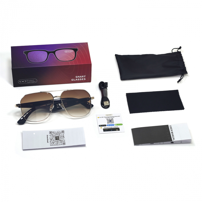 Okos Napszemüveg iSEN GY100, Narancs Lencsék, AI Valós Idejű Fordítás, Polarizált Lencsék, Mikrofon, Kettős Hangszórók, Bluetooth, Zene, Hívások, Hangsegéd, Távirányító Kamera, Mágneses Töltés [4]