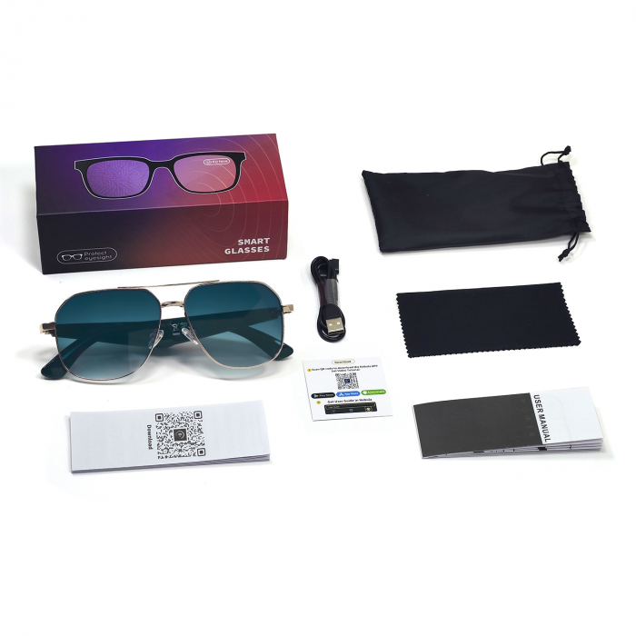 Smart Sunglasses iSEN GY100, Blue Lenses, AI Real-Time Translation, Polarized Lenses, Microphone, Dual Speakers, Bluetooth, Music, Calls, Voice Assistance, Remote Camera, Magnetic Charging [4]