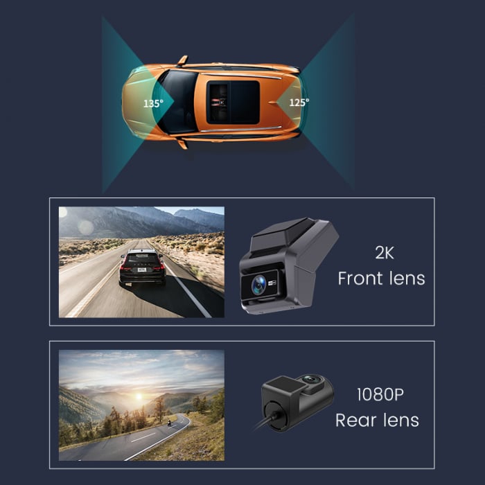 iSEN P87 Car Camera, 4G, 1.9", 2K Front, 1080P Rear, WiFi, GPS+Beidou, 3-Axis G-Sensor, Night Vision, Parking Monitoring, Loop Recording, Remote Monitoring [3]