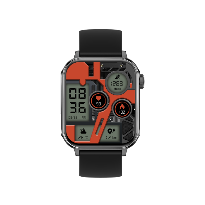 iSEN V96 Okosóra, Fekete, 1.83" HD, Pulzusszám, Vérnyomás, Véroxigén (SpO2), Hívás Funkció, 280 mAh, IP67, Szilikon Szíj, DaFit Alkalmazás, Zenevezérlés, Időjárás, Android 5.2 / iOS 9.0 [15]