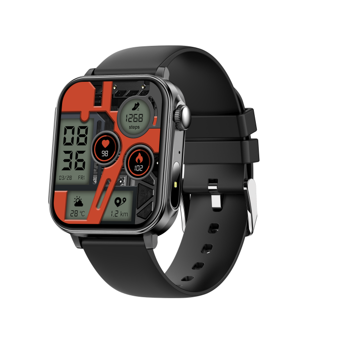 iSEN V96 Okosóra, Fekete, 1.83" HD, Pulzusszám, Vérnyomás, Véroxigén (SpO2), Hívás Funkció, 280 mAh, IP67, Szilikon Szíj, DaFit Alkalmazás, Zenevezérlés, Időjárás, Android 5.2 / iOS 9.0 [5]