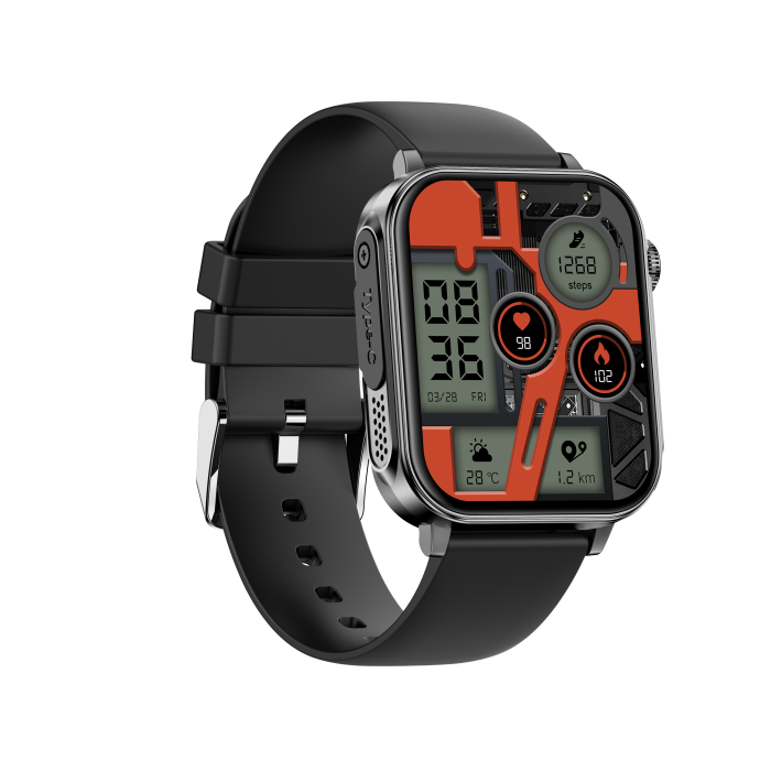 iSEN V96 Okosóra, Fekete, 1.83" HD, Pulzusszám, Vérnyomás, Véroxigén (SpO2), Hívás Funkció, 280 mAh, IP67, Szilikon Szíj, DaFit Alkalmazás, Zenevezérlés, Időjárás, Android 5.2 / iOS 9.0 [10]