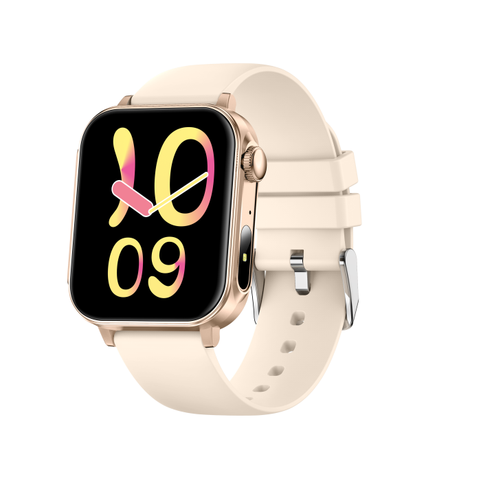 iSEN V96 Smartwatch, Crem, 1.83   HD, Ritm Cardiac, Tensiune Arteriala, Oxigen in Sange (SpO2), Functie Apel, 280 mAh, IP67, Curea Silicon, Aplicatia DaFit, Control Muzica, Vreme, Android 5.2   iOS 9