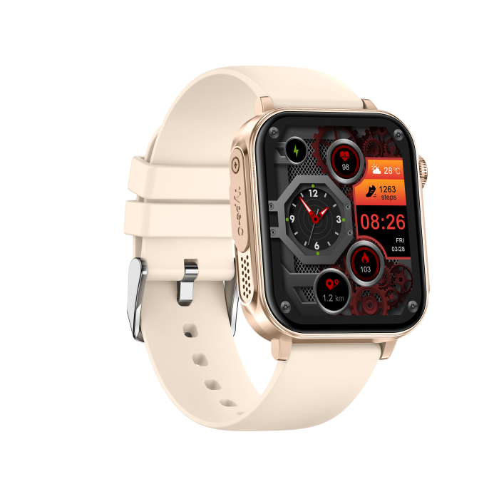 iSEN V96 Okosóra, Krém, 1.83" HD, Pulzusszám, Vérnyomás, Véroxigén (SpO2), Hívás Funkció, 280 mAh, IP67, Szilikon Szíj, DaFit Alkalmazás, Zenevezérlés, Időjárás, Android 5.2 / iOS 9.0 [6]