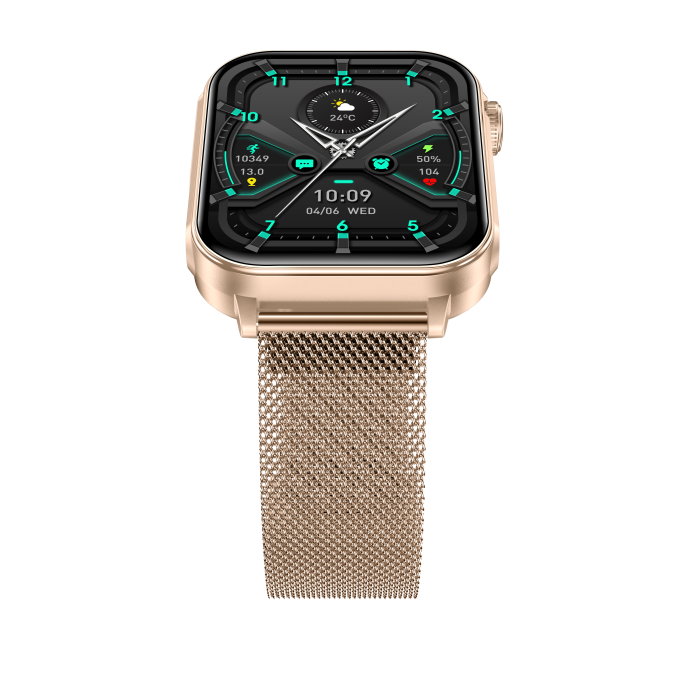 iSEN V96 Smartwatch, Gold, 1.83" HD, Heart Rate, Blood Pressure, Blood Oxygen (SpO2), Call Function, 280 mAh, IP67, Metal Strap, DaFit App, Music control, Weather, Android 5.2 / iOS 9.0 [16]