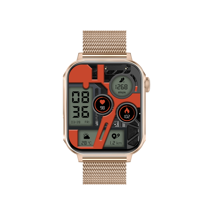 iSEN V96 Smartwatch, Gold, 1.83" HD, Heart Rate, Blood Pressure, Blood Oxygen (SpO2), Call Function, 280 mAh, IP67, Metal Strap, DaFit App, Music control, Weather, Android 5.2 / iOS 9.0 [12]