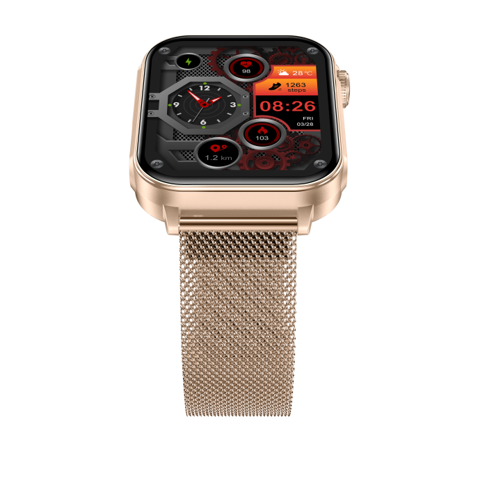 iSEN V96 Smartwatch, Gold, 1.83" HD, Heart Rate, Blood Pressure, Blood Oxygen (SpO2), Call Function, 280 mAh, IP67, Metal Strap, DaFit App, Music control, Weather, Android 5.2 / iOS 9.0 [19]