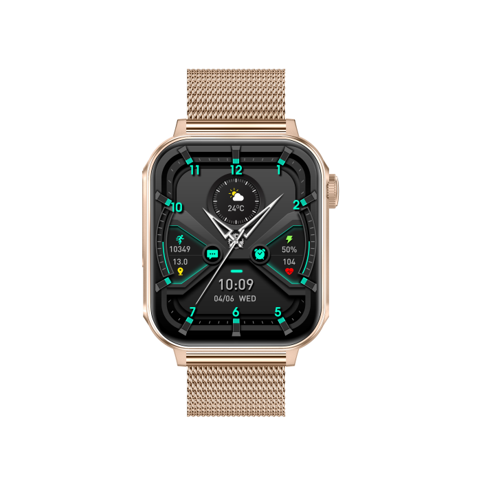 iSEN V96 Smartwatch, Gold, 1.83" HD, Heart Rate, Blood Pressure, Blood Oxygen (SpO2), Call Function, 280 mAh, IP67, Metal Strap, DaFit App, Music control, Weather, Android 5.2 / iOS 9.0 [9]