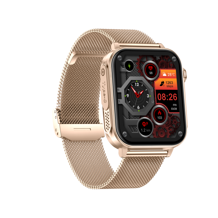 iSEN V96 Smartwatch, Gold, 1.83" HD, Heart Rate, Blood Pressure, Blood Oxygen (SpO2), Call Function, 280 mAh, IP67, Metal Strap, DaFit App, Music control, Weather, Android 5.2 / iOS 9.0 [8]