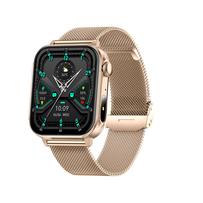 iSEN V96 Smartwatch, Auriu, 1.83   HD, Ritm Cardiac, Tensiune Arteriala, Oxigen in Sange (SpO2), Functie Apel, 280 mAh, IP67, Curea Metal, Aplicatia DaFit, Control Muzica, Vreme, Android 5.2   iOS 9
