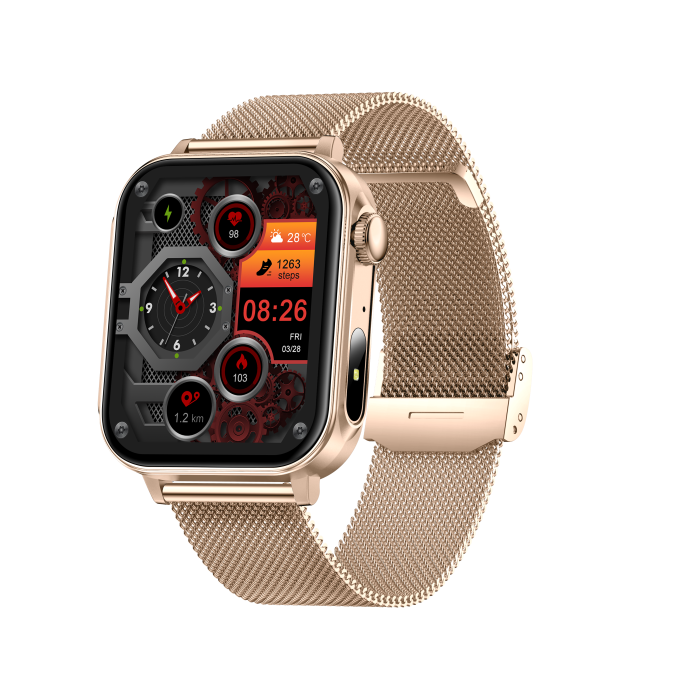 iSEN V96 Smartwatch, Gold, 1.83" HD, Heart Rate, Blood Pressure, Blood Oxygen (SpO2), Call Function, 280 mAh, IP67, Metal Strap, DaFit App, Music control, Weather, Android 5.2 / iOS 9.0 [4]