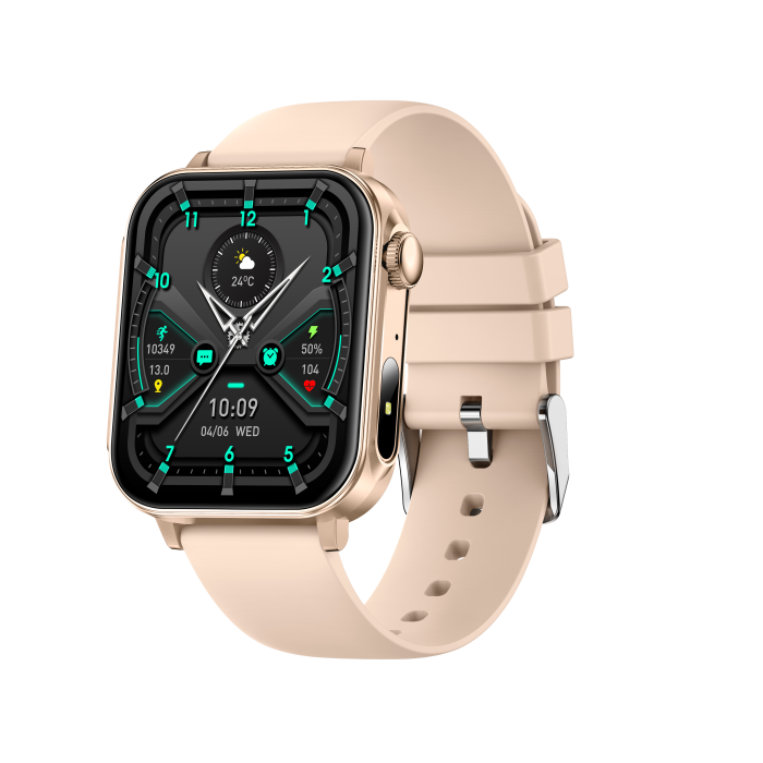 iSEN V96 Smartwatch, Auriu, 1.83   HD, Ritm Cardiac, Tensiune Arteriala, Oxigen in Sange (SpO2), Functie Apel, 280 mAh, IP67, Curea Silicon, Aplicatia DaFit, Control Muzica, Vreme, Android 5.2   iOS 9