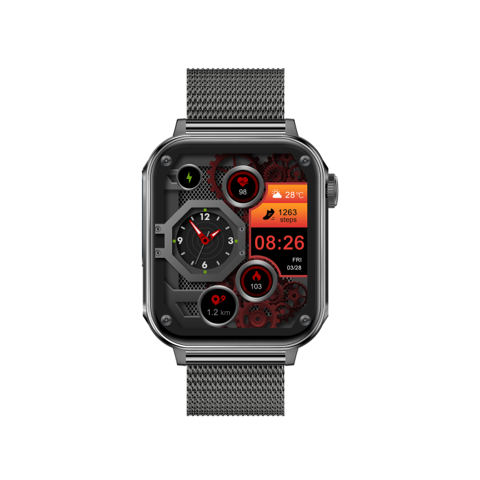 iSEN V96 Smartwatch, Negru, 1.83" HD, Ritm Cardiac, Tensiune Arteriala, Oxigen in Sange (SpO2), Functie Apel, 280 mAh, IP67, Curea Metal, Aplicatia DaFit, Control Muzica, Vreme, Android 5.2 / iOS 9 [12]