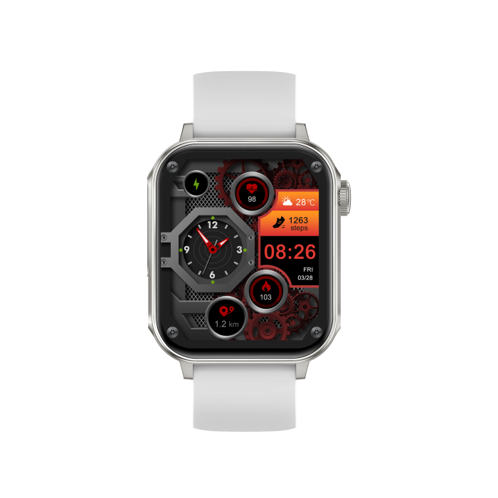 iSEN V96 Smartwatch, Alb, 1.83" HD, Ritm Cardiac, Tensiune Arteriala, Oxigen in Sange (SpO2), Functie Apel, 280 mAh, IP67, Curea Silicon, Aplicatia DaFit, Control Muzica, Vreme, Android 5.2 / iOS 9 [13]