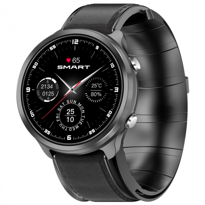 Smartwatch iSEN Watch P30 Negru cu bratara neagra din piele, 1.3 , Tensiometru cu manseta gonflabila, Temperatura, Oxigen