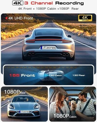 Jzones 4K Ultra HD STARVIS 2 Triple Camera, MicroSD 64Gb [3]