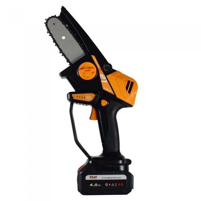 Komplett készlet Mini elektromos láncfűrész 4Ah akkumulátorral, iHunt Strong láncfűrész 21V Power, kefe nélküli motor, 10cm-es penge, 9m/s láncsebesség + töltő + töltő [2]